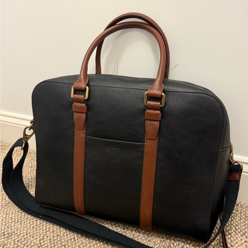 Brand New Black and Brown Leather Fossil Work Bag